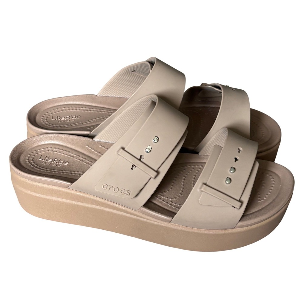 Crocs Brooklyn Buckle Low Wedge Sandal Sz 11 Umber Platform Slides